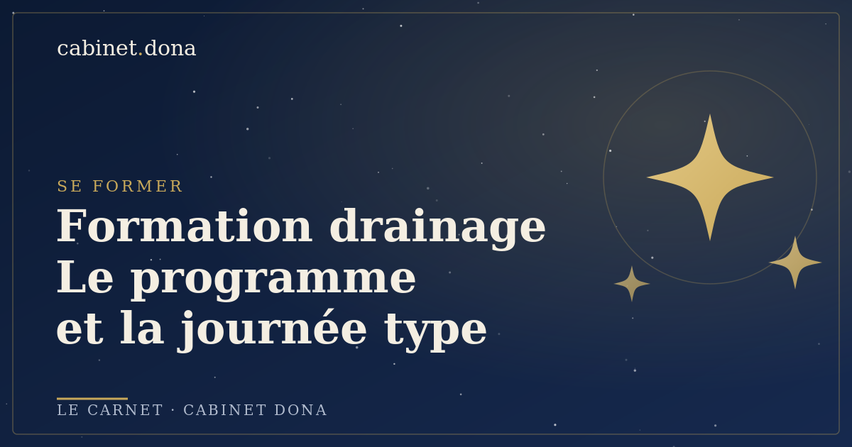 Programme de la formation drainage lymphatique et journée type, Cabinet Dona